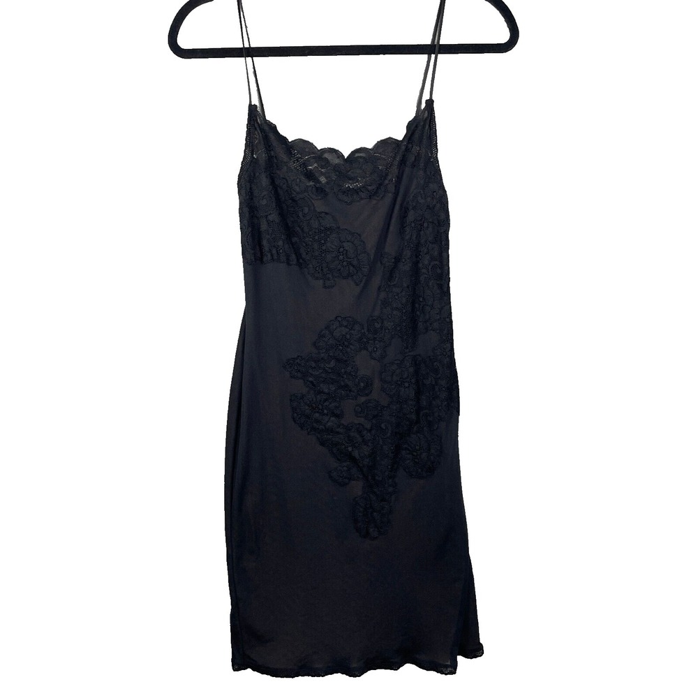 SOMA Black Lace Floral Slip Dress Nightgown Womens Medium Lined Vampy Witchy